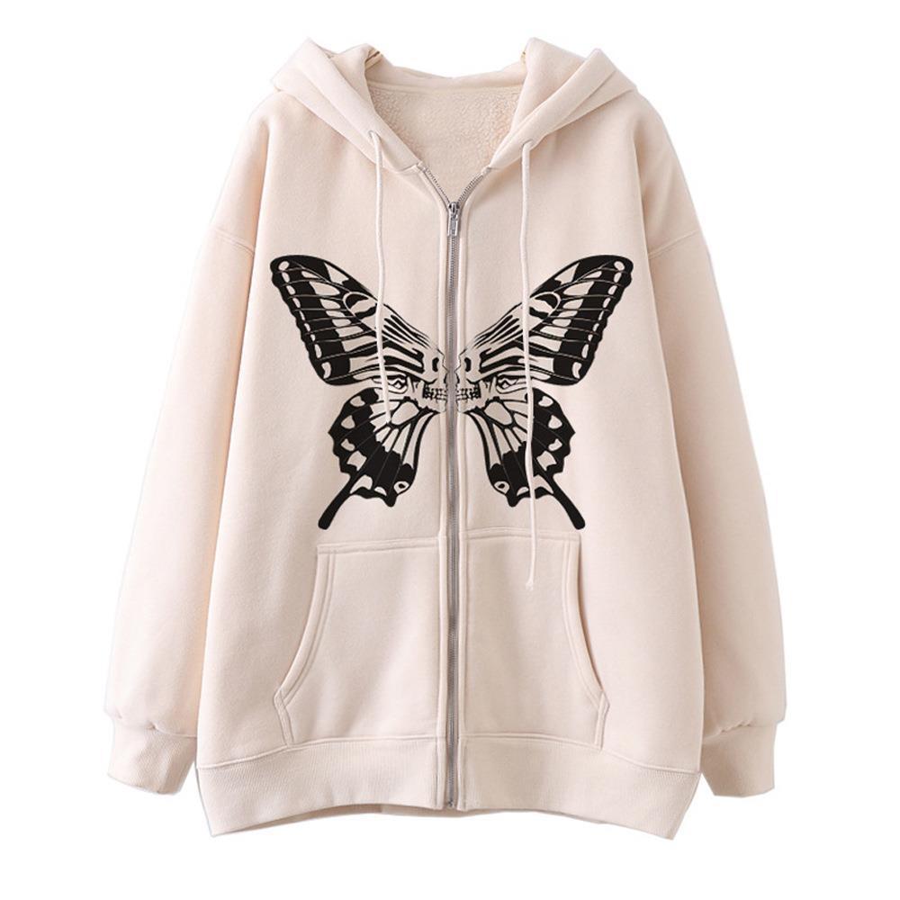 Damen Kapuzensweatjacke mit einzigartigem Schmetterlingsdruck R&B