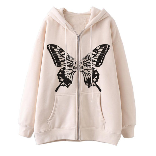 Damen Kapuzensweatjacke mit einzigartigem Schmetterlingsdruck R&B
