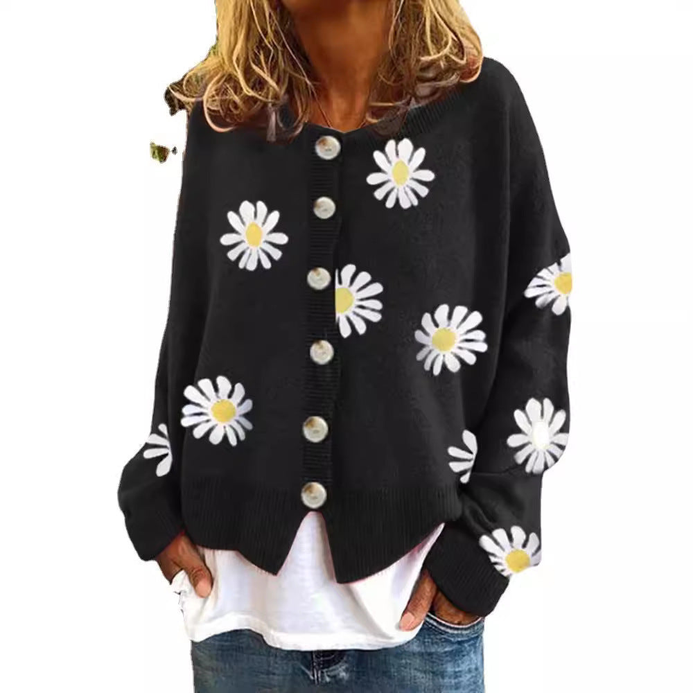 Damen gestreifte Strickjacke mit Blumenmuster R&B