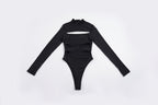 Damen Langarm Bodysuit mit raffiniertem Cut-Out-Design und elegantem Stehkragen R&B