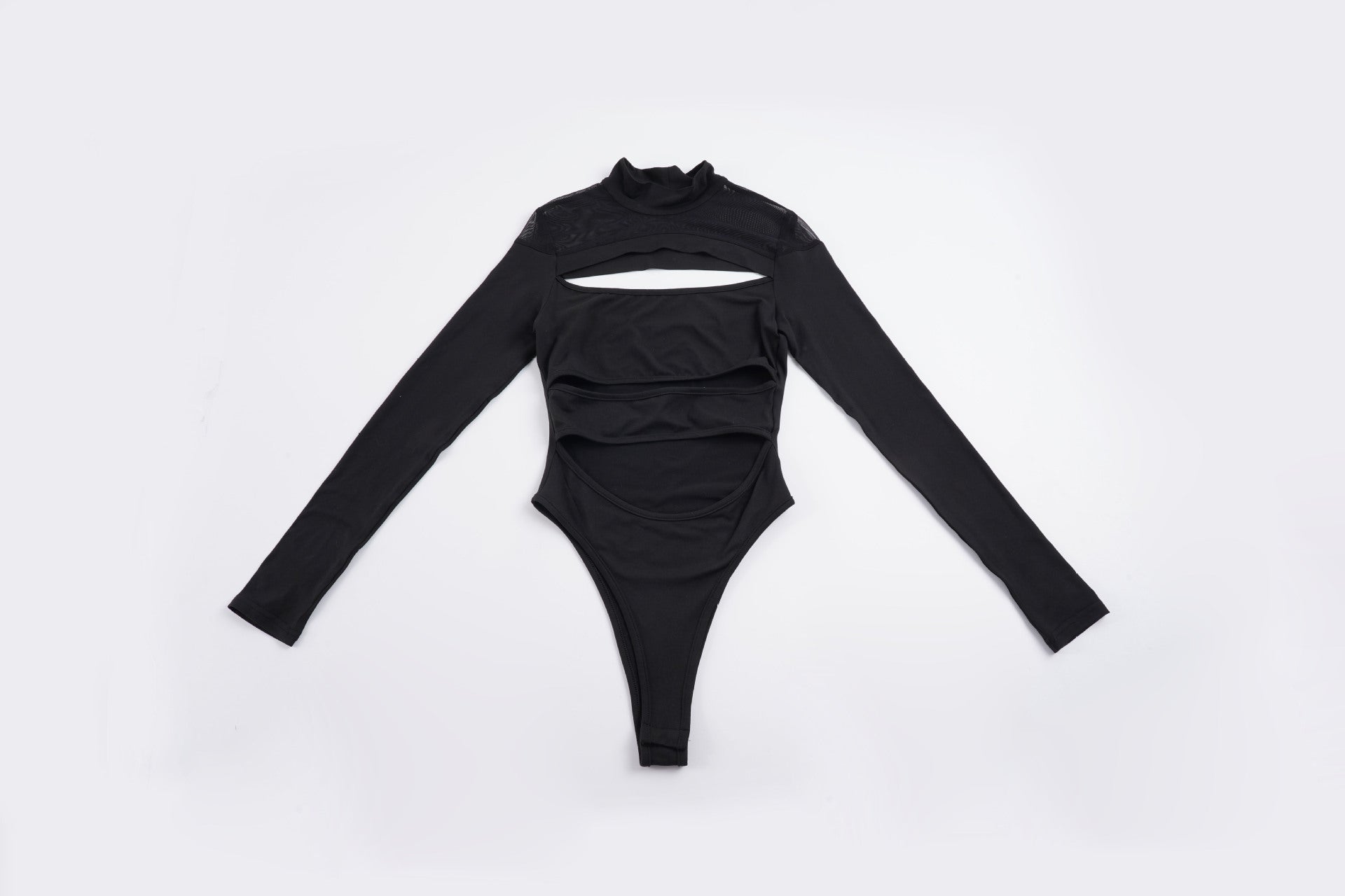 Damen Langarm Bodysuit mit raffiniertem Cut-Out-Design und elegantem Stehkragen R&B