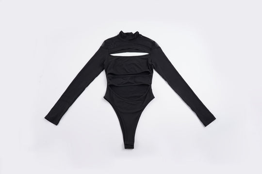 Damen Langarm Bodysuit mit raffiniertem Cut-Out-Design und elegantem Stehkragen R&B