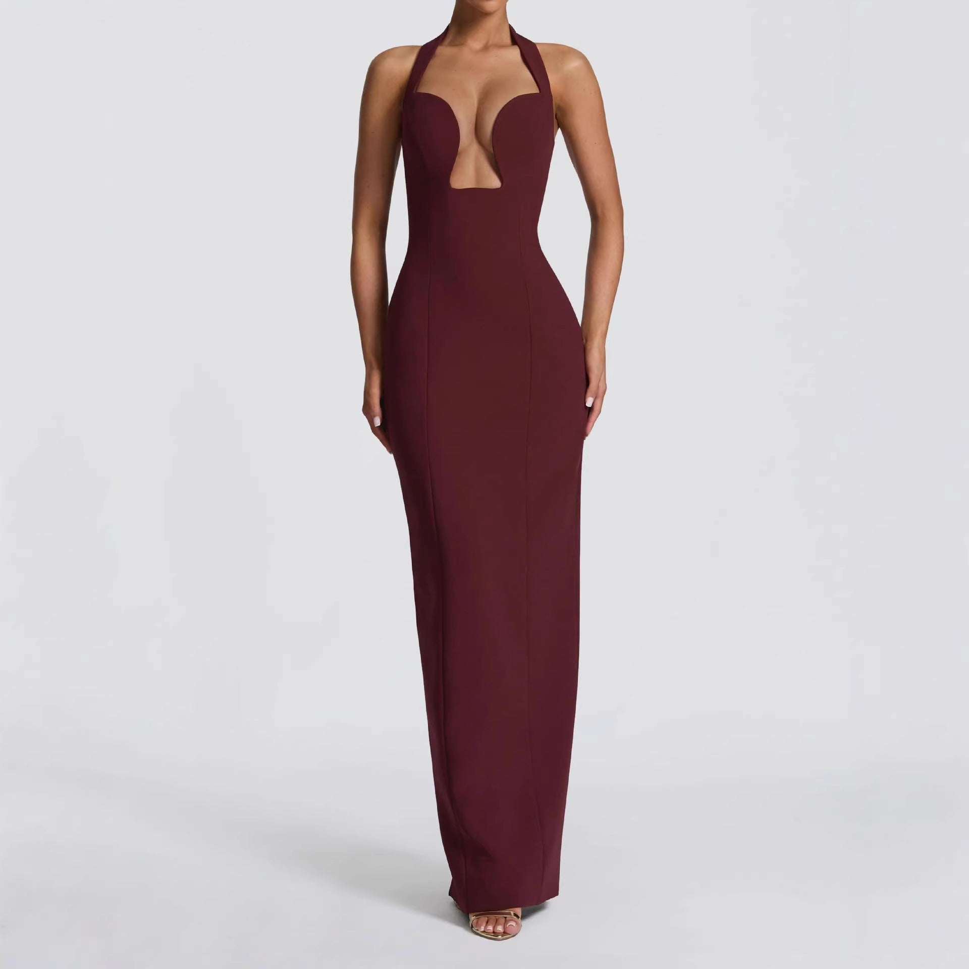 Damen Maxikleid mit tiefem Ausschnitt und Taschen R&B
