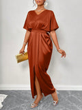Damen Midikleid mit elegantem V-Ausschnitt und seitlichem Schlitz R&B