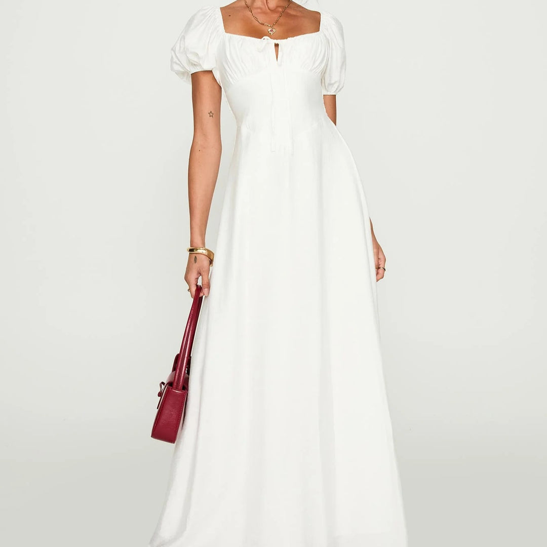 Damen Maxikleid mit Puffärmeln und elegantem Ausschnitt R&B
