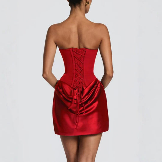 Damen Elegantes Minikleid mit schulterfreiem Schnitt und schimmerndem Material R&B