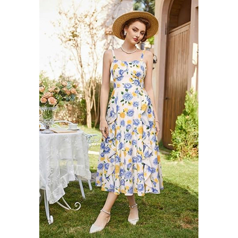Damen Freizeitmaxikleid mit zarten Rüschendetails und floralem Design R&B