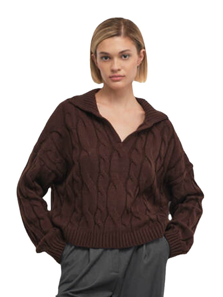 Damen Hoher Kragen Strickpullover mit Zopfmuster R&B
