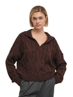 Damen Hoher Kragen Strickpullover mit Zopfmuster R&B