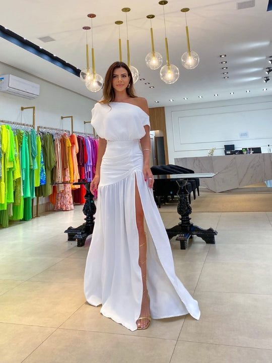 Damen Elegantes Abendkleid mit schulterfreiem Design und hohem Schlitz R&B
