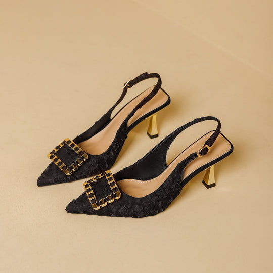 Damen Slingback-Pumps mit elegantem Schmuckdetail und modischem Blockabsatz R&B