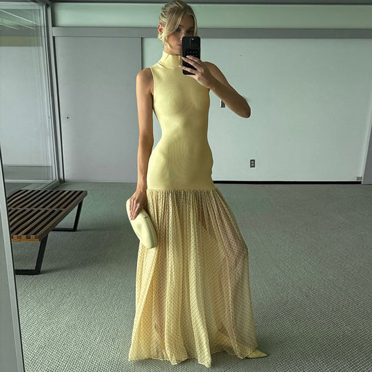 Damen Maxikleid mit ärmellosem Oberteil und romantischem Rüschensaum R&B