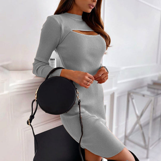 Damen Strickkleid mit seitlichem Schlitz und modischem Cut-Out-Wirbel R&B