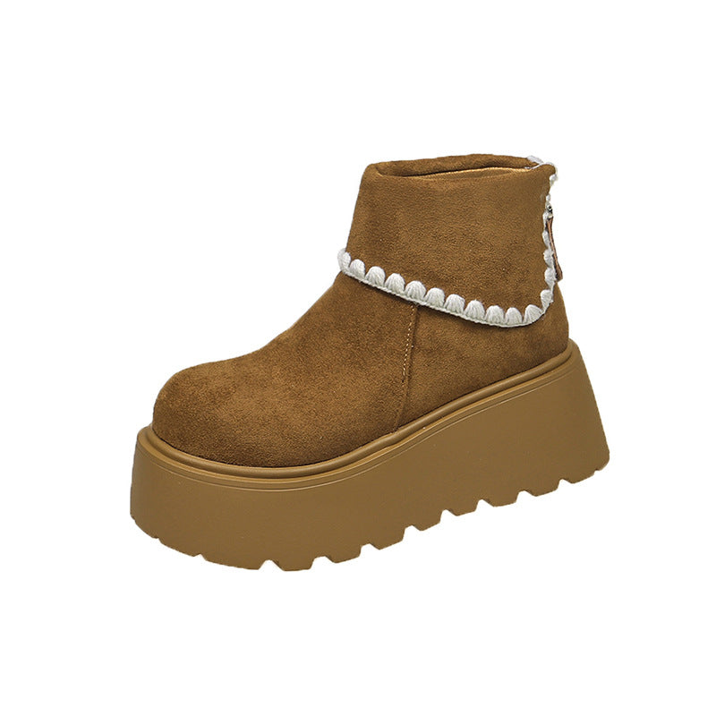 Damen Plattformstiefel mit warmem Innenfutter und dekorativem Abschlusssaum R&B