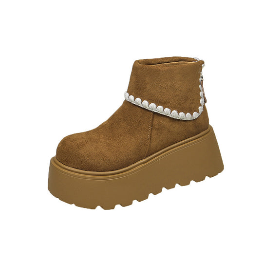 Damen Plattformstiefel mit warmem Innenfutter und dekorativem Abschlusssaum R&B