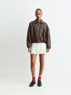 Damen Modische Kunstlederjacke mit weitem Schnitt und Taillengürtel R&B