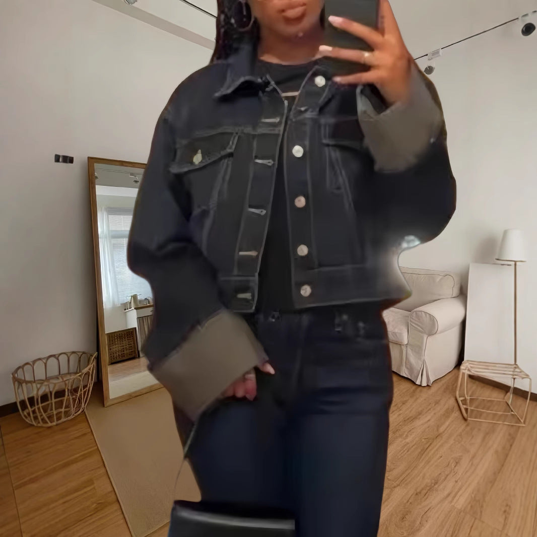 Damen cropped Denimjacke mit strukturiertem Schnitt R&B