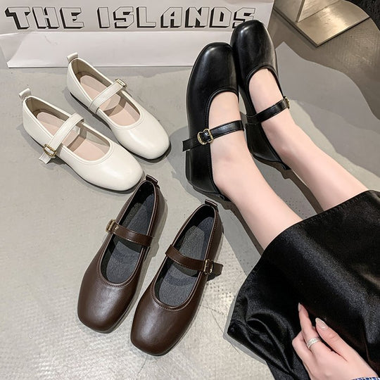Damen komfortable Ballerinas mit verstellbarem Riemen und elegantem Schnallenakzent R&B