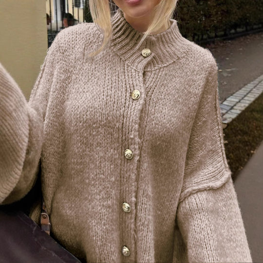 Damen oversized Strickjacke mit Knopf- und Rippdetails R&B