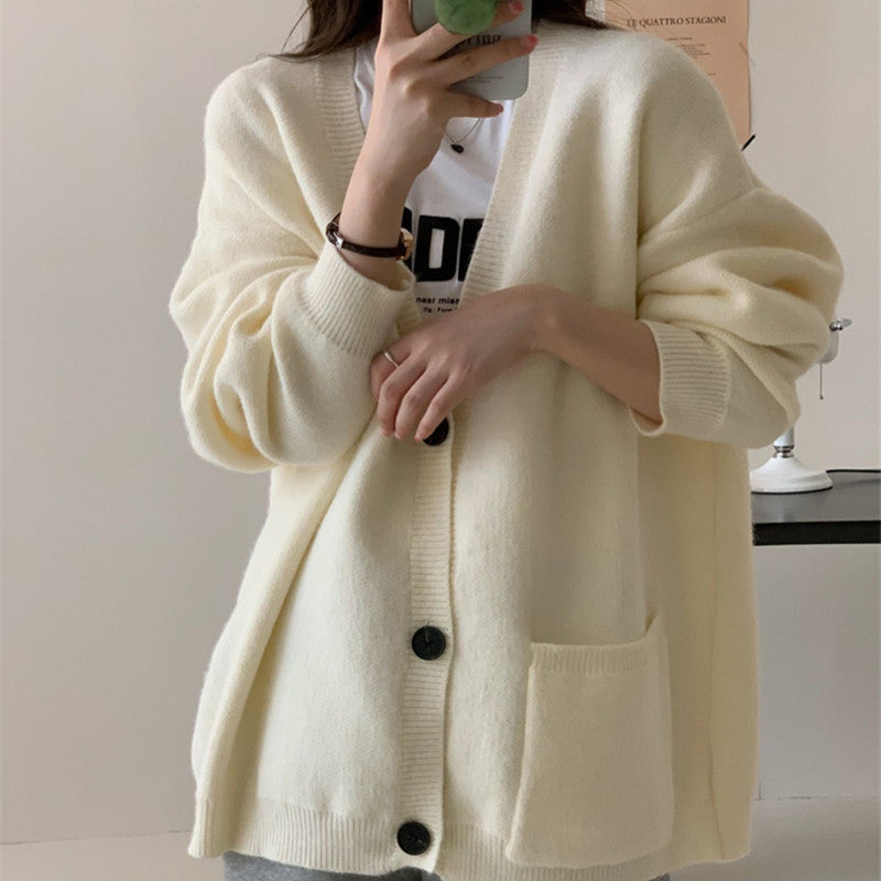 Damen Großer, bequemer Strickcardigan mit Knöpfen und Taschen R&B