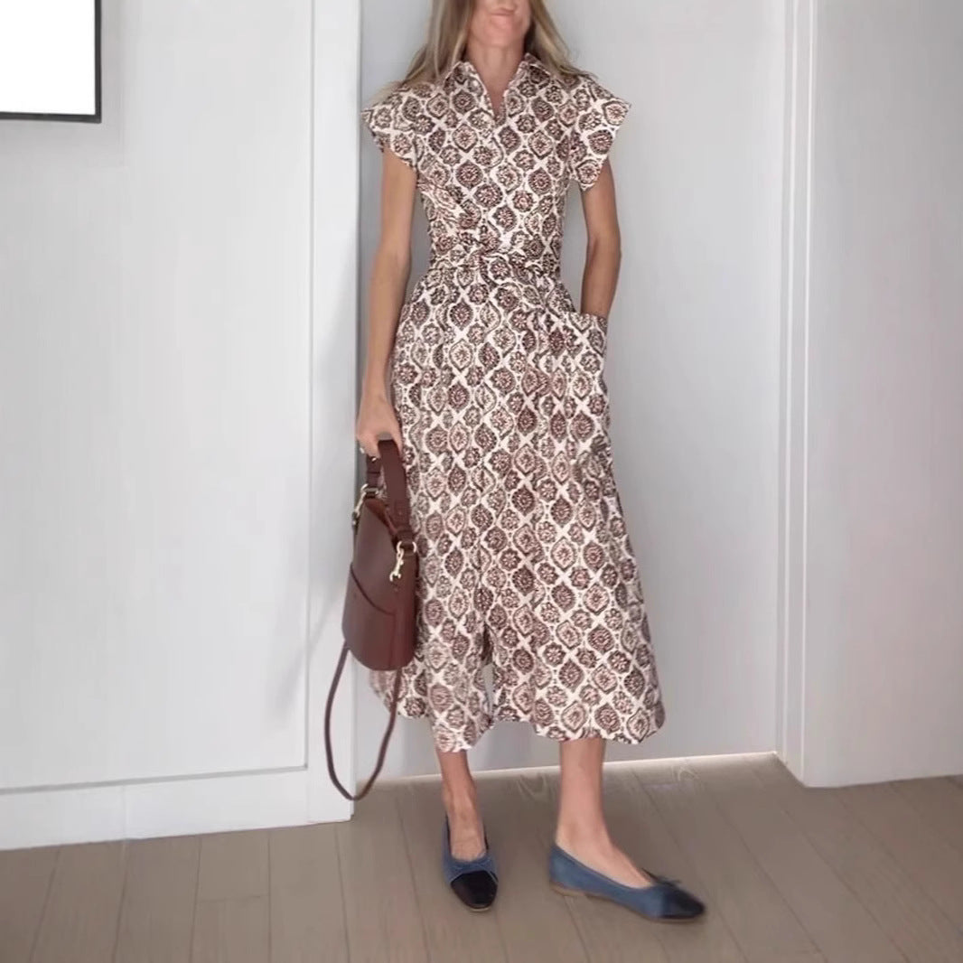 Damen Maxikleid mit elegantem Blütenmuster und raffiniertem Taillenzug R&B