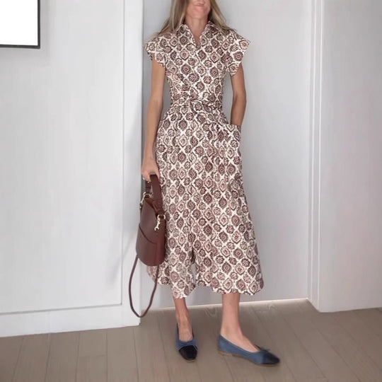 Damen Maxikleid mit elegantem Blütenmuster und raffiniertem Taillenzug R&B