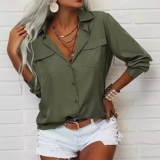 Damen lässige Bluse mit Taschen R&B