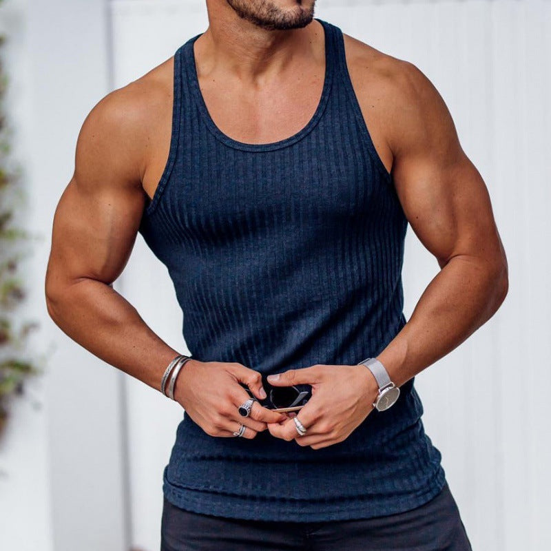 Herren nan geripptes Muskelshirt mit U-Ausschnitt und stretchigem Baumwollmix R&B