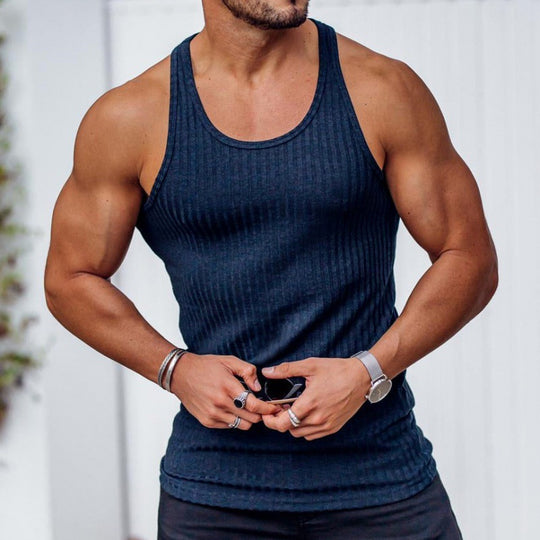 Herren nan geripptes Muskelshirt mit U-Ausschnitt und stretchigem Baumwollmix R&B