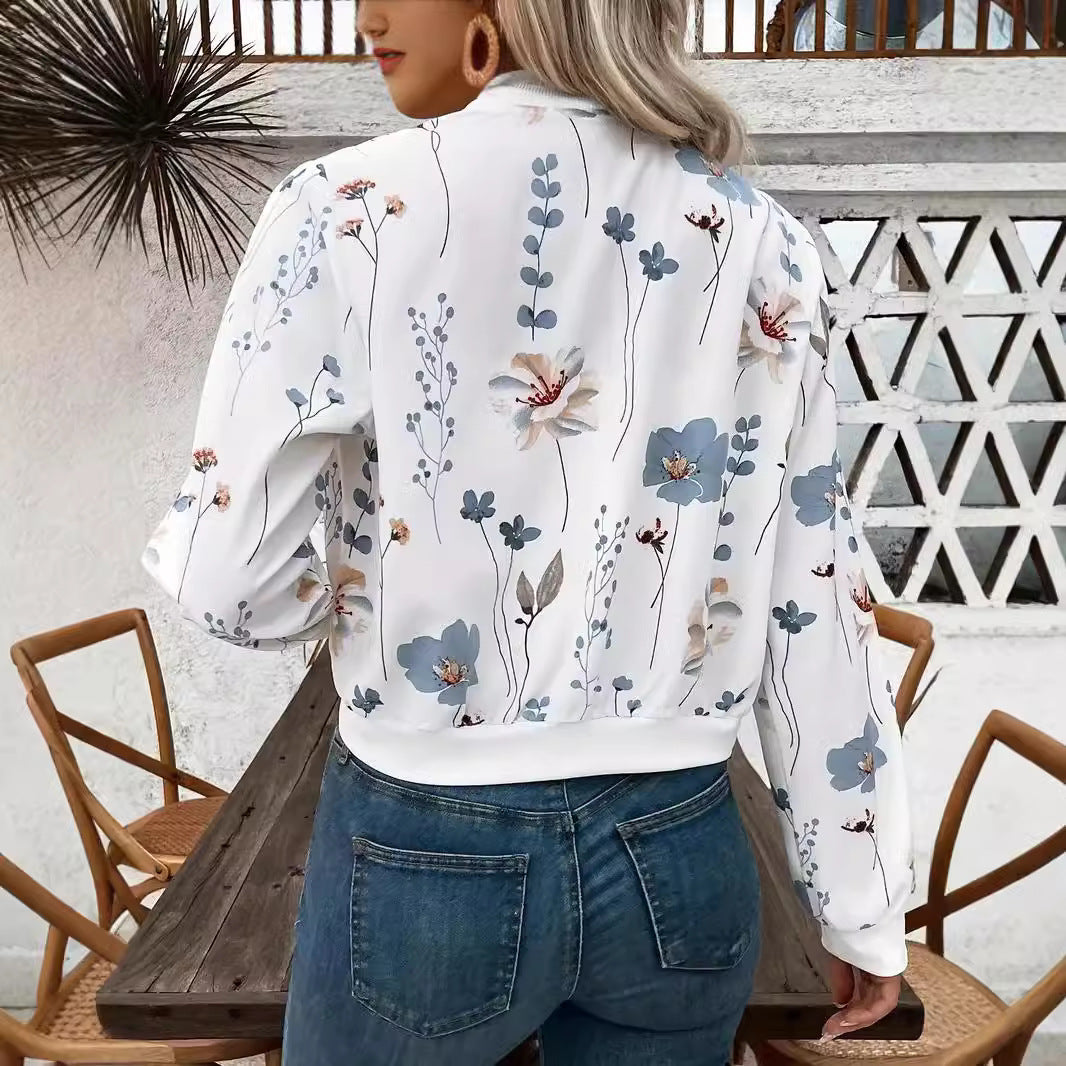 Damen Bomberjacke mit floralem Design und elastischen Bündchen R&B