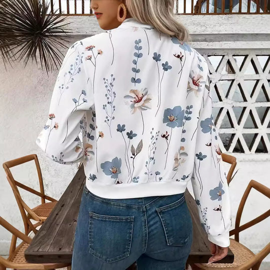 Damen Bomberjacke mit floralem Design und elastischen Bündchen R&B