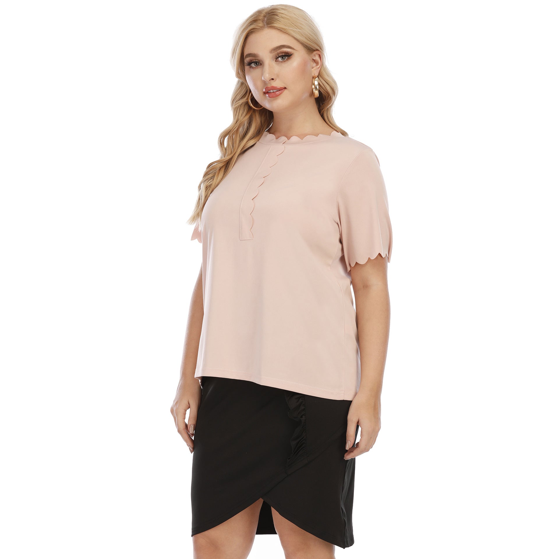 Damen elegantes Oberteil mit wellenförmigem Ausschnitt R&B