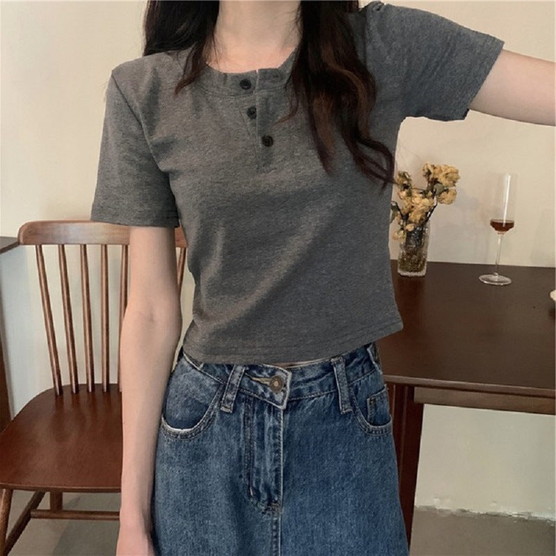 Damen Kurzarm Henley-Shirt R&B