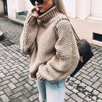 Damen Grobstrick Pullover mit Stehkragen und voluminösen Ärmeln R&B