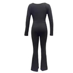 Damen Langarm Jumpsuit mit elegantem Quadrat-Ausschnitt und weitem Bein R&B