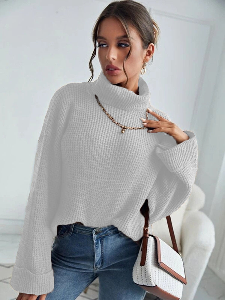 Damen Hochwertiger Strickpullover mit hohem Kragen und strukturiertem Design R&B