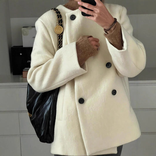 Damen elegante Wolljacke mit doppelter Knopfleiste R&B