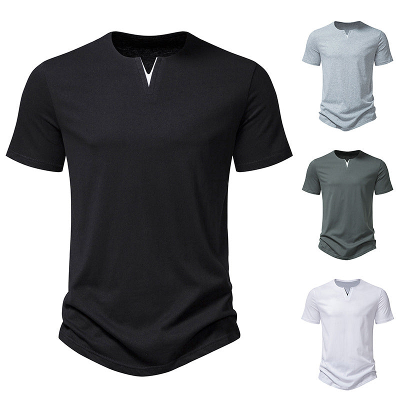 Herren Kurzarm-Henley-T-Shirt mit kreativem V-Ausschnitt und angenehmem Tragegefühl