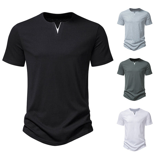 Herren Kurzarm-Henley-T-Shirt mit kreativem V-Ausschnitt und angenehmem Tragegefühl R&B