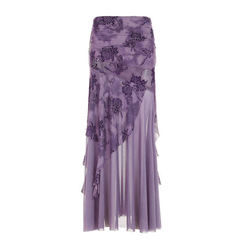 Damen Maxi-Rock mit floralem Design und asymmetrischem Schnitt R&B