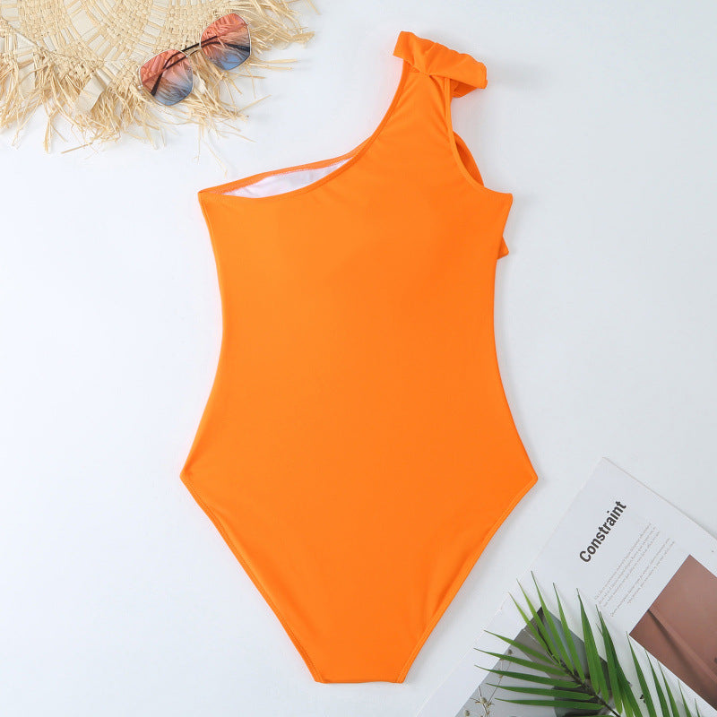 Damen Einteiler Badeanzug mit asymmetrischem Schnitt und modischem Wickelrock R&B