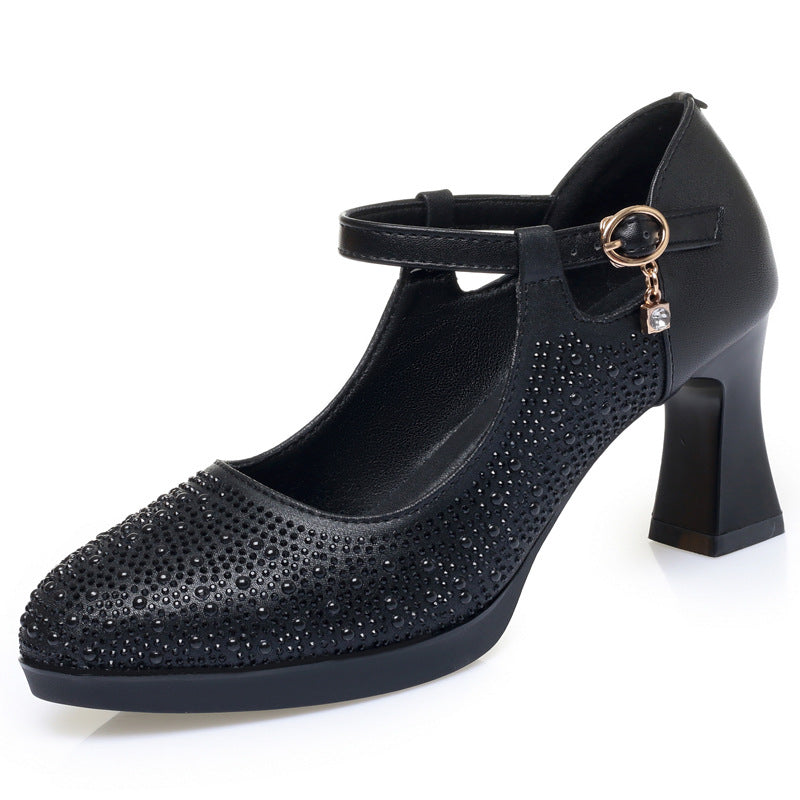 Damen Hochwertige Pumps mit funkelndem Strassbesatz und elegantem Riemen R&B