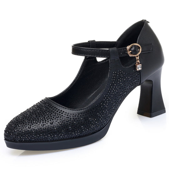 Damen Hochwertige Pumps mit funkelndem Strassbesatz und elegantem Riemen R&B