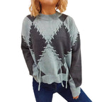 Damen gemütlicher Strickpullover mit auffälligem Design und modernen Schnürdetails R&B