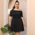 Damen Off-Shoulder Kleid mit dekorativem Lochmuster R&B