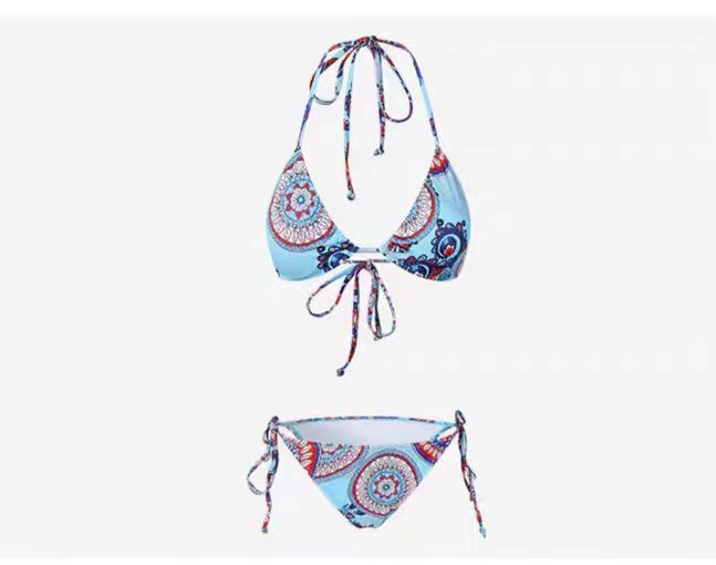 Damen Triangel-Bikini-Set mit verstellbaren BindR&Bändern und buntem Mandala-Muster R&B