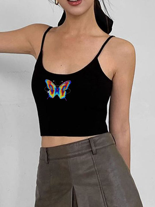 Damen Crop-Top mit motivierendem Statementdruck und feinen Spaghettiträgern R&B