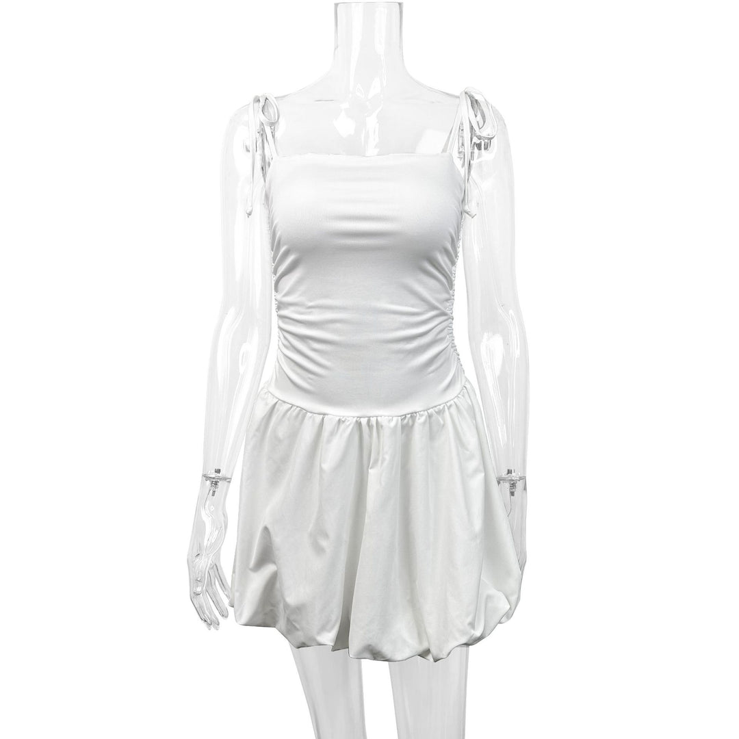 Damen verspieltes Minikleid mit Spaghetti-Trägern und gerafftem Rock R&B