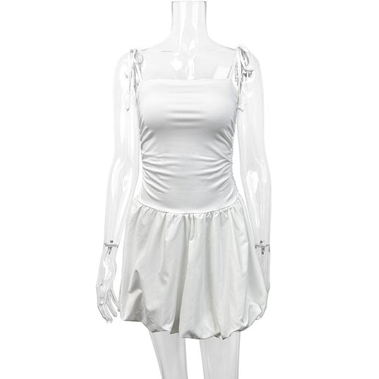 Damen verspieltes Minikleid mit Spaghetti-Trägern und gerafftem Rock R&B