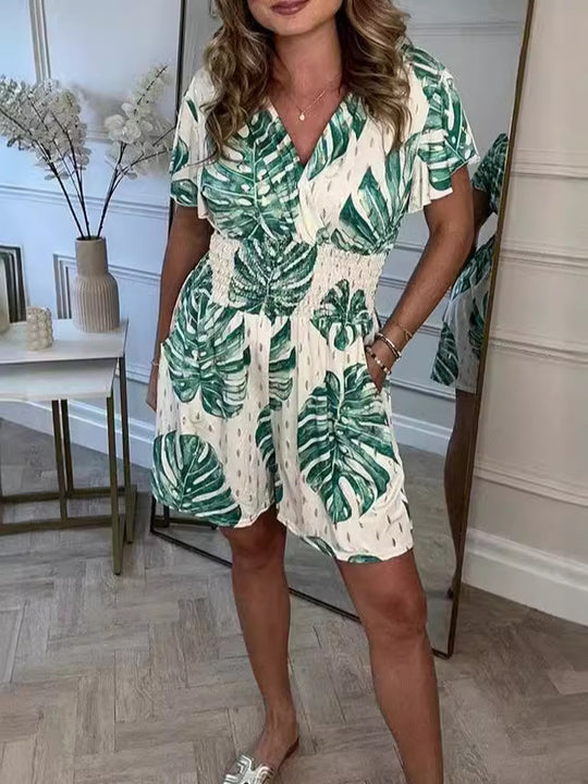 Damen Wickel-Jumpsuit mit floralem Muster und elastischem Bund R&B